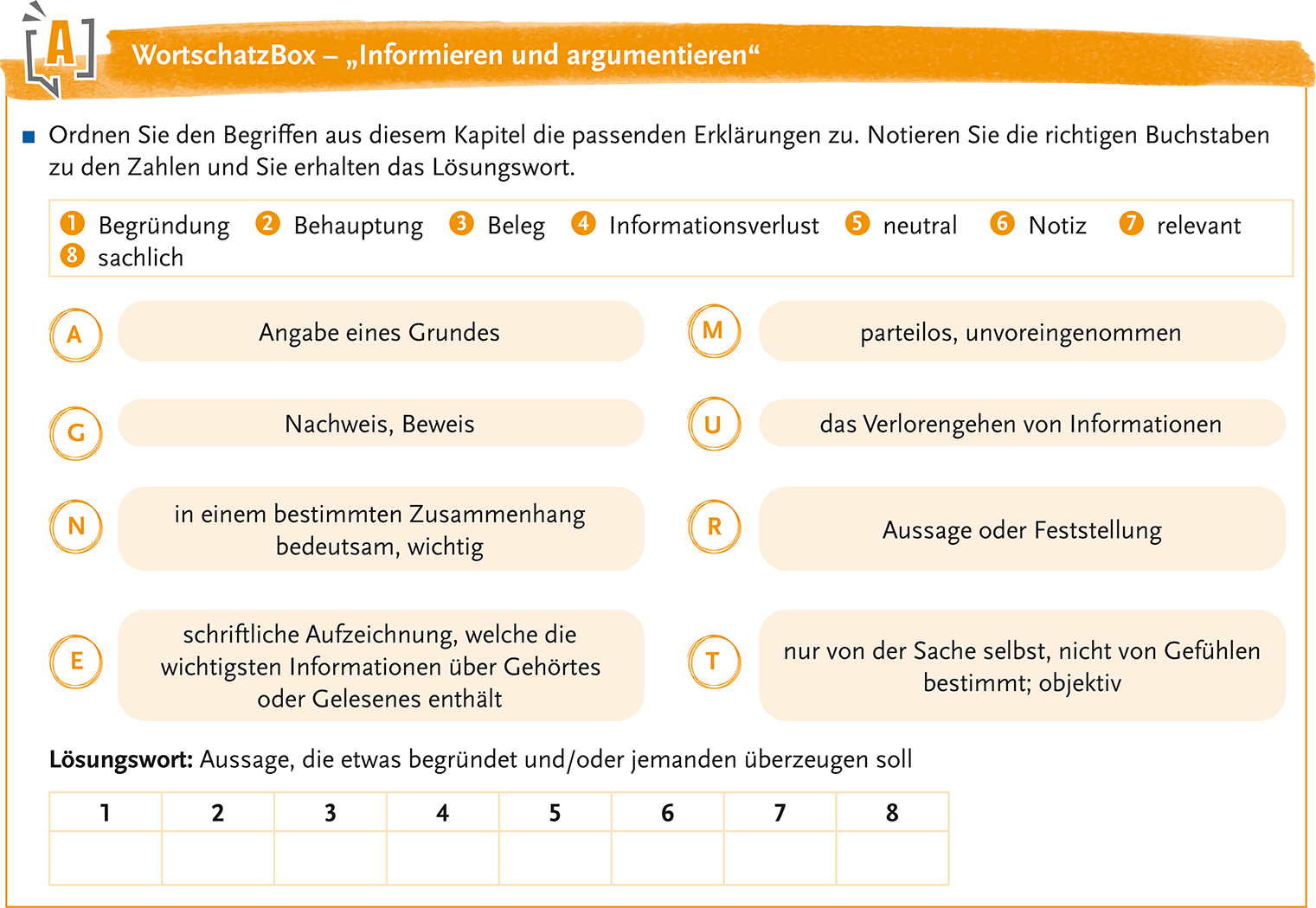 Am Ende jedes Kapitels werden zur Wortschatzerweiterung wesentliche Begriffe gefestigt