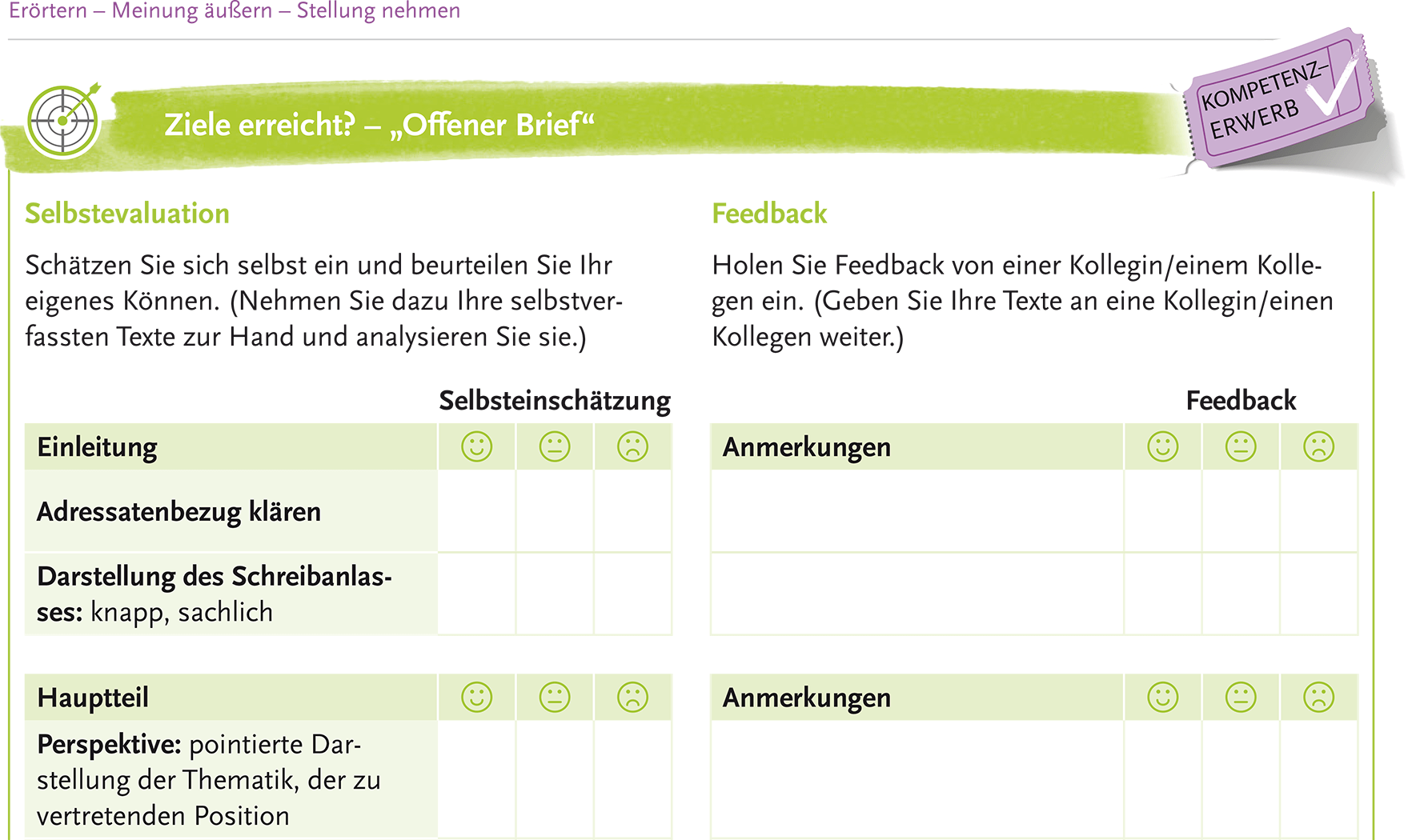 Evaluationsbögen unterstützen das selbstgesteuerte Lernen