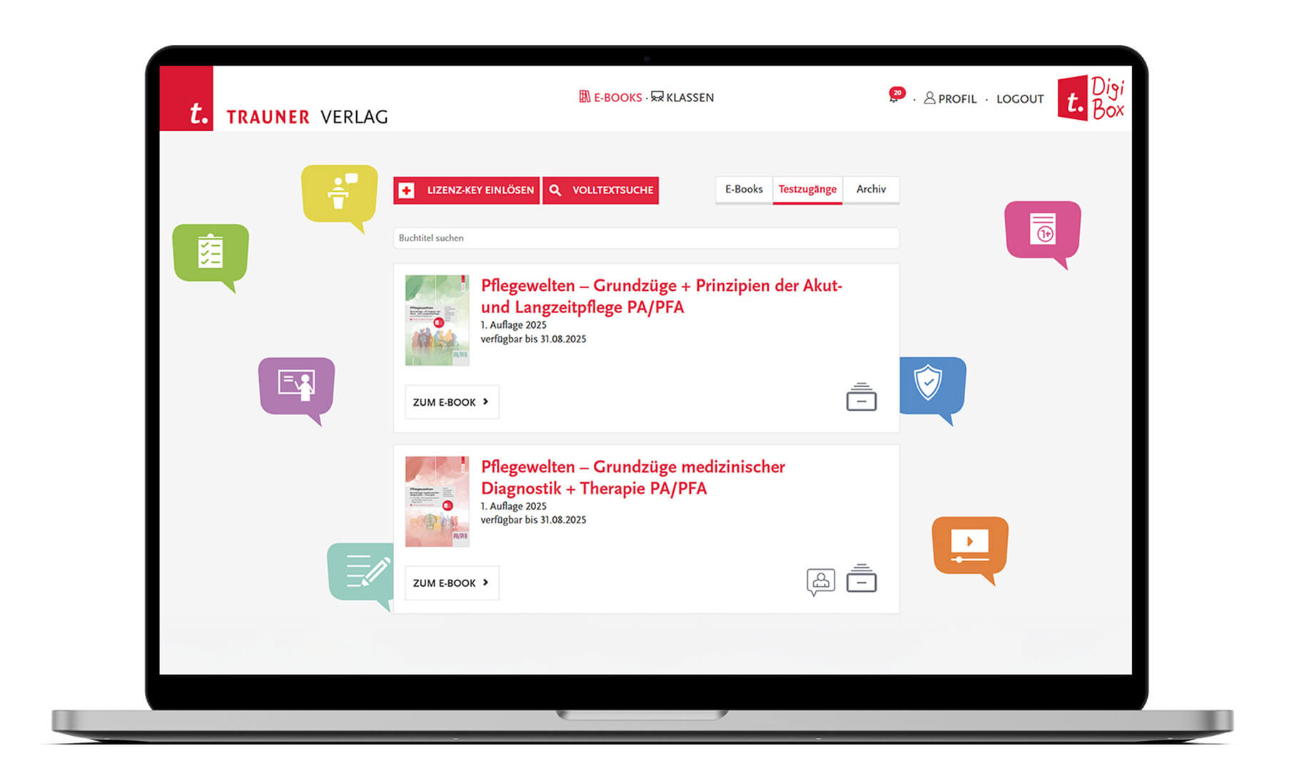 E-Books und Zusatzmaterialien übersichtlich im persönlichen Bücherregal E-Books und Zusatzmaterialien übersichtlich im persönlichen Bücherregal